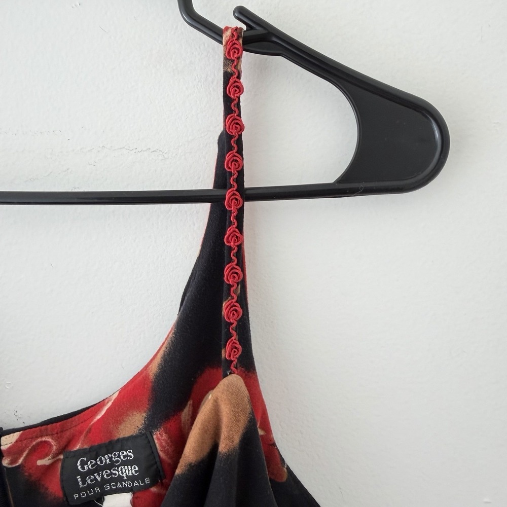 Vintage Y2K Midi Dress Fairy Grunge Whimsigoth Black Red Cowl Neck Rosette M - Picture 5 of 8